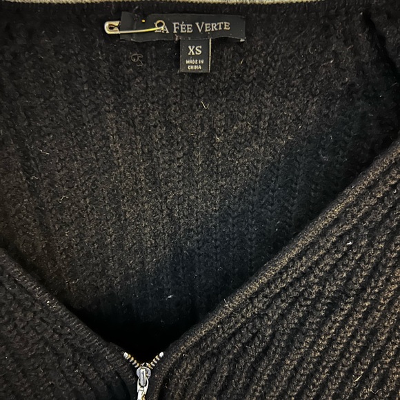 🖤 LA FÉE VERTE Cashmere Zipper Patch Pocket Asymmetrical Sweater XS VGUC Black - Picture 5 of 7